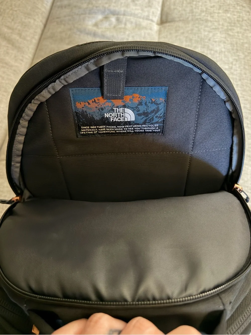 The North Face Black Backpack with Tan Logo Accent - Picture 3 of 6